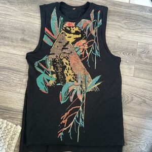 Free People Black Tank Top with Colorful Graphic